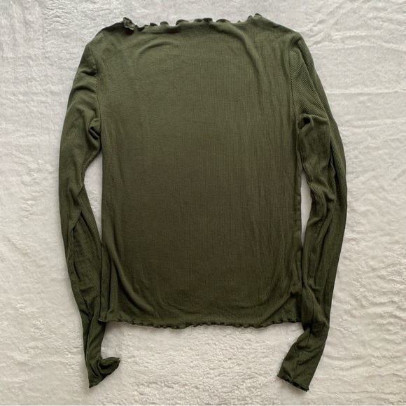 Mango Ribbed Deep Hunter Green Long Sleeve Tee | Medium - Picture 4 of 7
